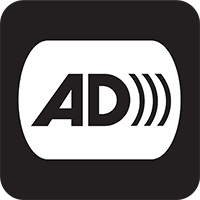 Letters "AD" in a black frame. Audio Description logo.